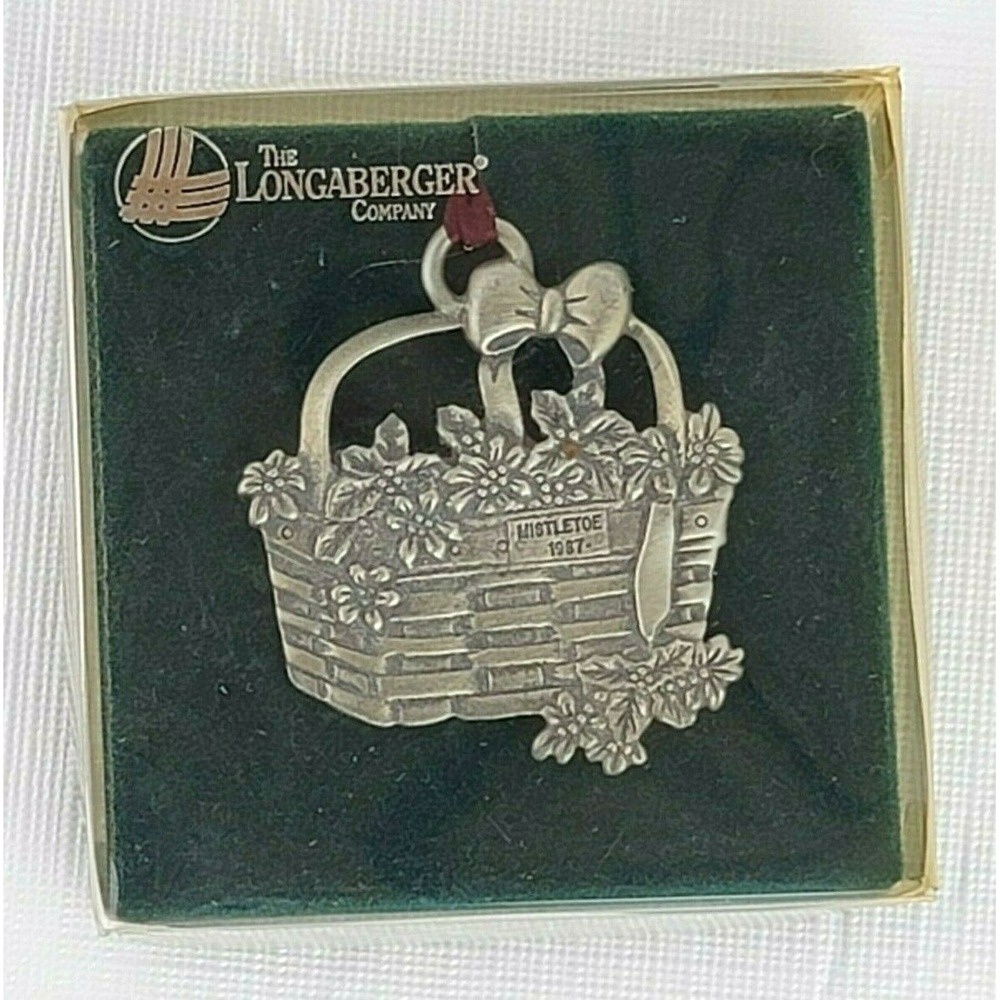 Vintage Longaberger Christmas 1987 Mistletoe Basket Pewter Ornament New